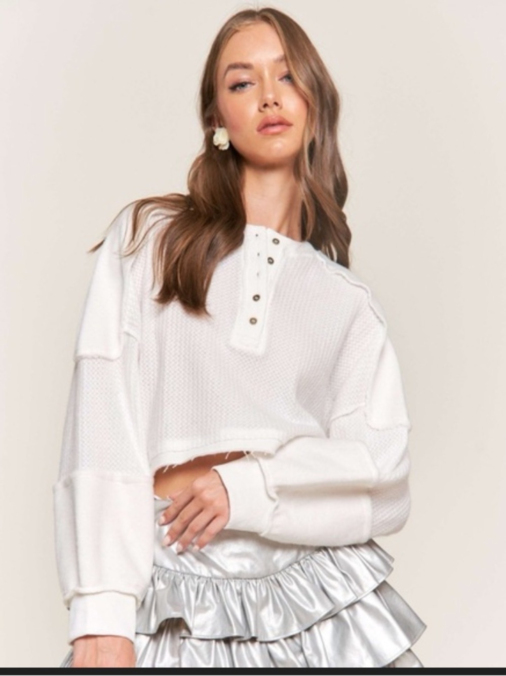 Out from under waffle knit crop Henley $68 UO button casual spring